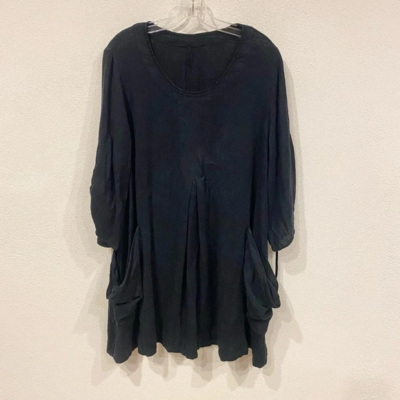 Kleen Linen Blend Pleated Lagenlook Tunic Dress Size Large EUC - Picture 1 of 3